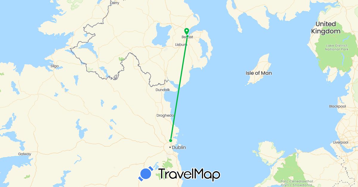 TravelMap itinerary: driving, bus in United Kingdom, Ireland (Europe)